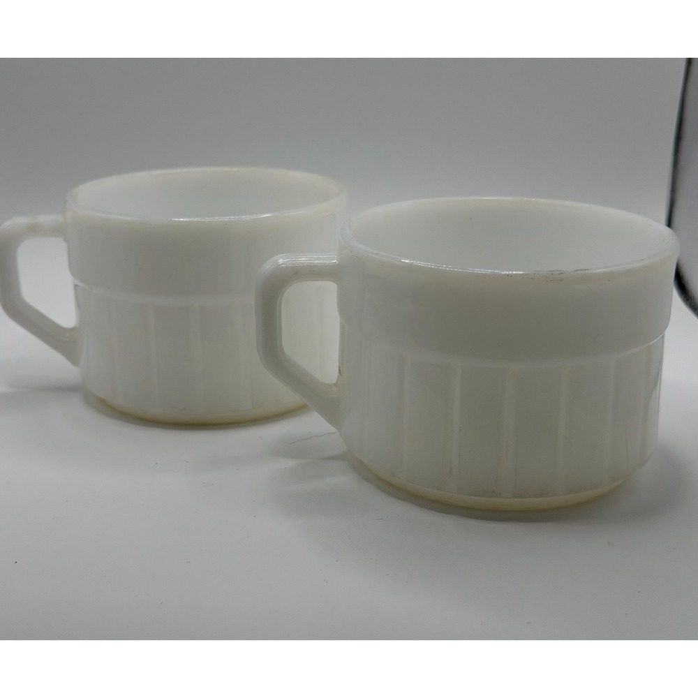 Federal Vintage Set of 2 White Glass Milk Glass Coffee Cups - Picture 3 of 10